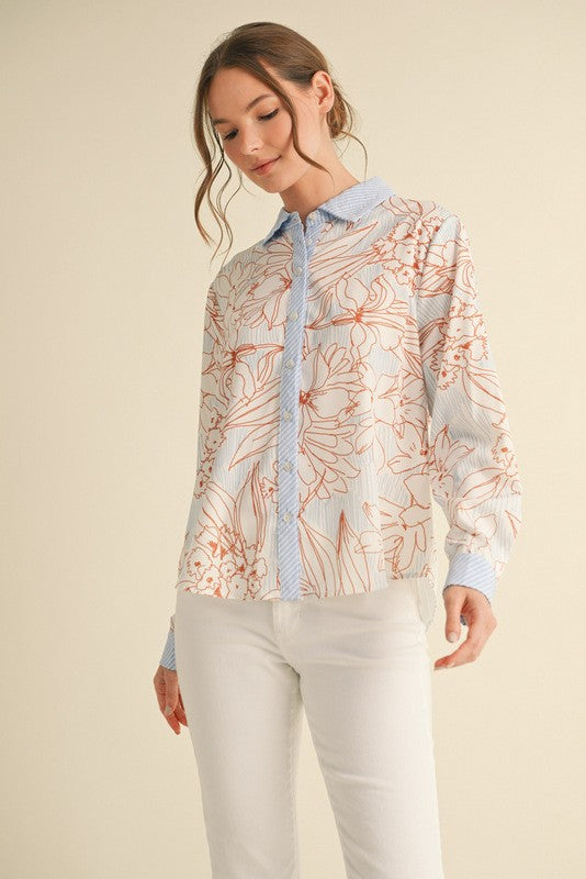 Flower Print Button-up Top