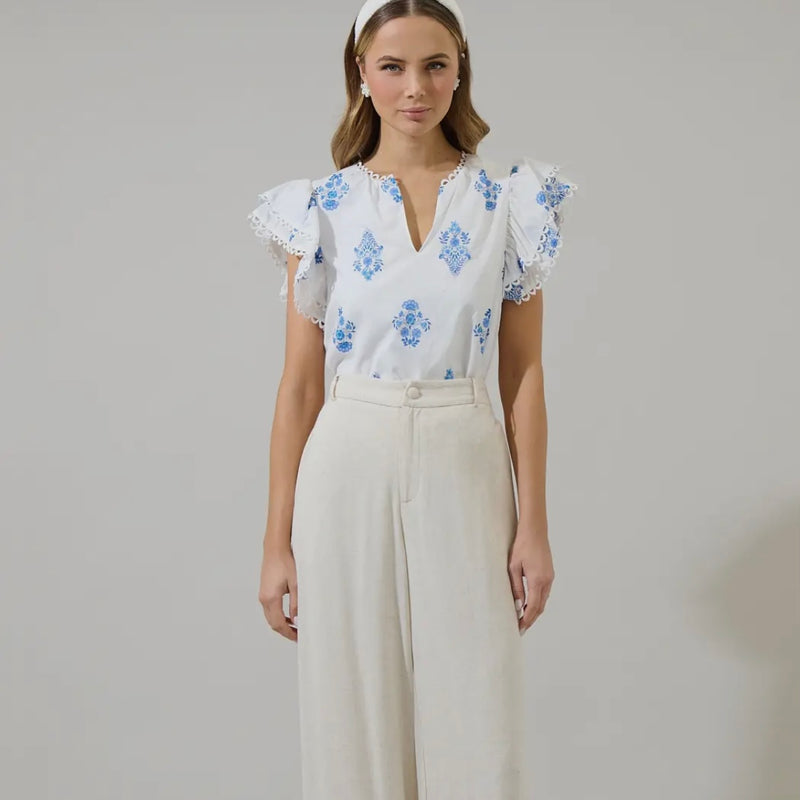 Yila Floral Ema Ruffle Top