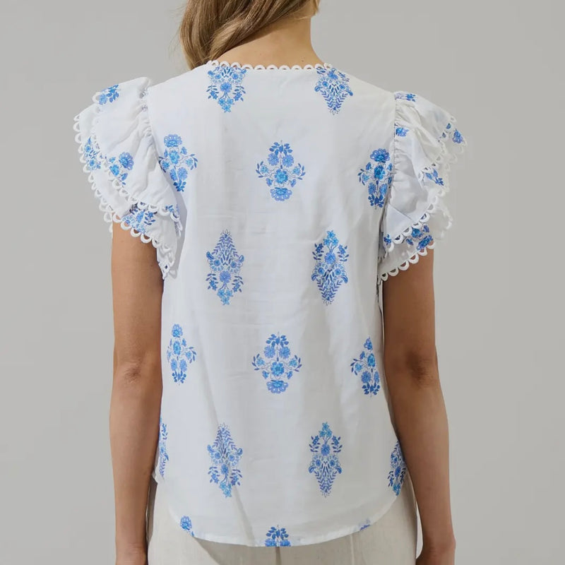 Yila Floral Ema Ruffle Top