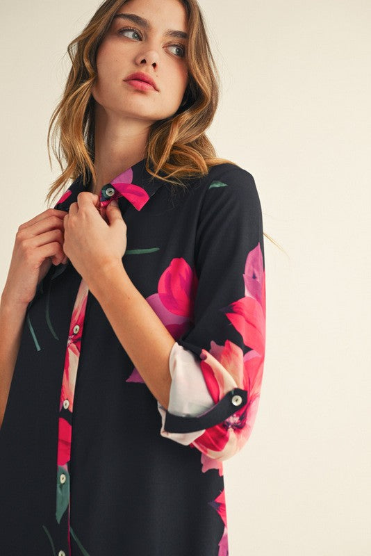 Button Down Floral Midi Dress