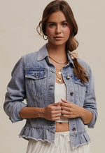 Ruffled Hem Denim Jacket
