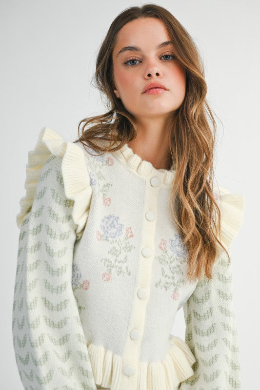Floral Ruffle Knit Cardigan