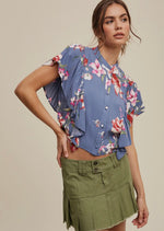Floral Flutter Sleeve Blouse