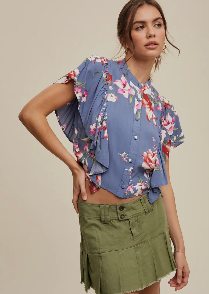Floral Flutter Sleeve Blouse
