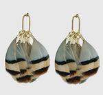 Brown Striped Fall Feather Statement Tassel Earrings