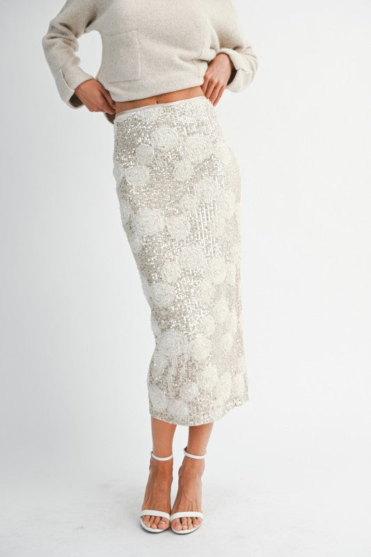 Sequin Floral Midi Skirt