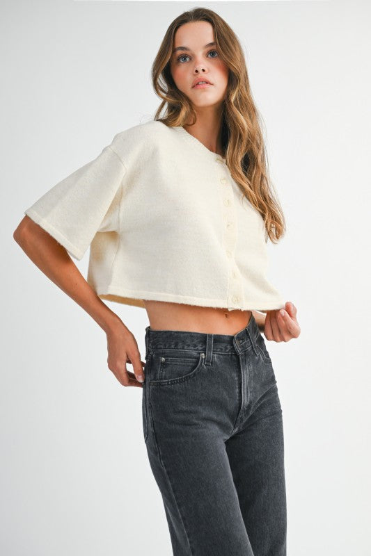 Elbow Sleeve Crop Cardigan