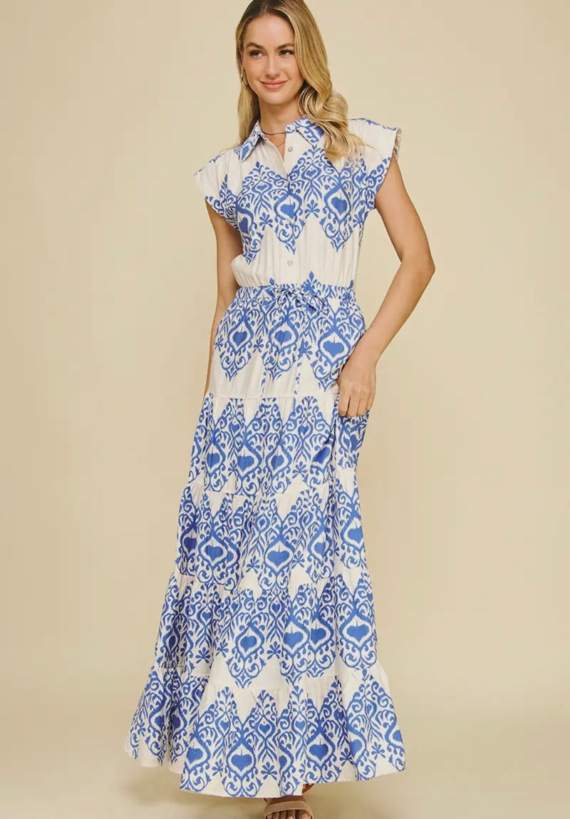 Geometric Print Tiered Maxi Dress