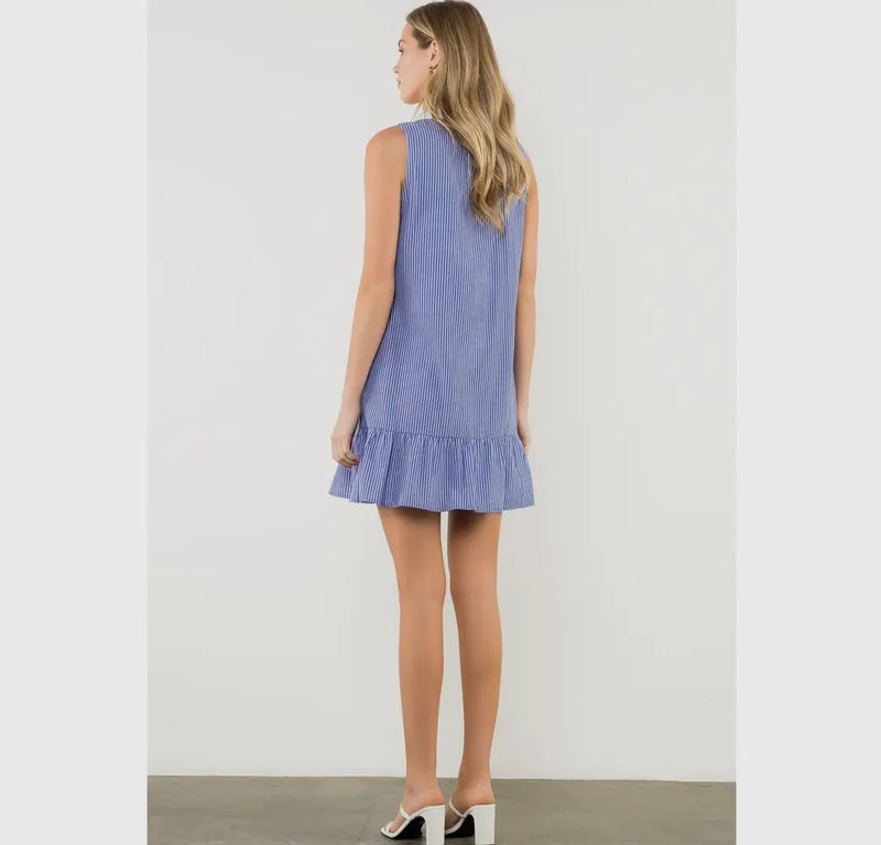 Contrast Collar V-Neck Dress