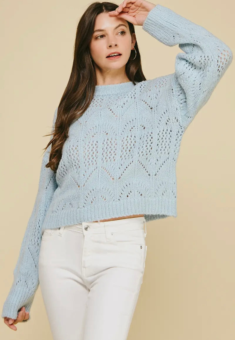 Solid Eyelet Detail Sweater
