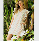 Rainbow Stripe Flutter Sleeve Dress