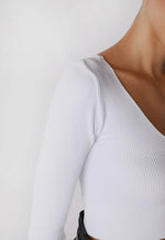 Ribbed 3/4 Sleeve V Neck Crop Top