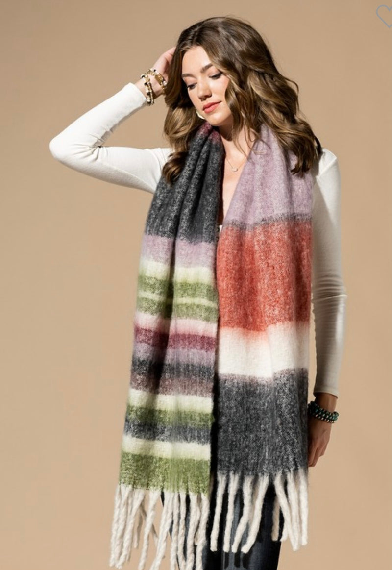 Multicolored Striped Oblong Scarf