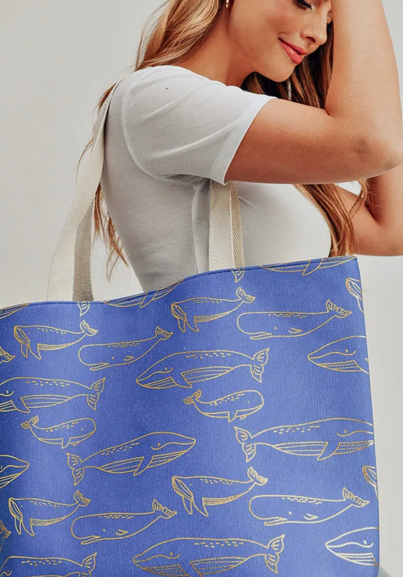 Gold Foil Whale Tote Bag