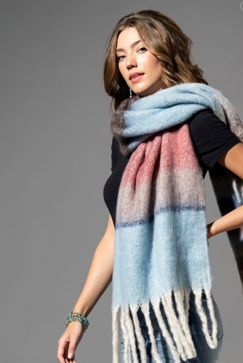 Multicolored Striped Oblong Scarf