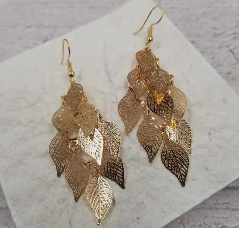 Gold Leaves Statement Earrings