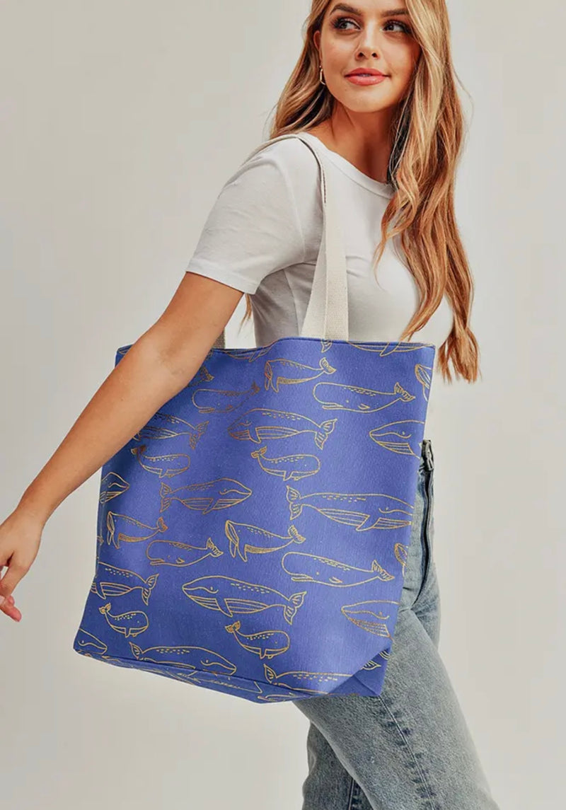 Gold Foil Whale Tote Bag