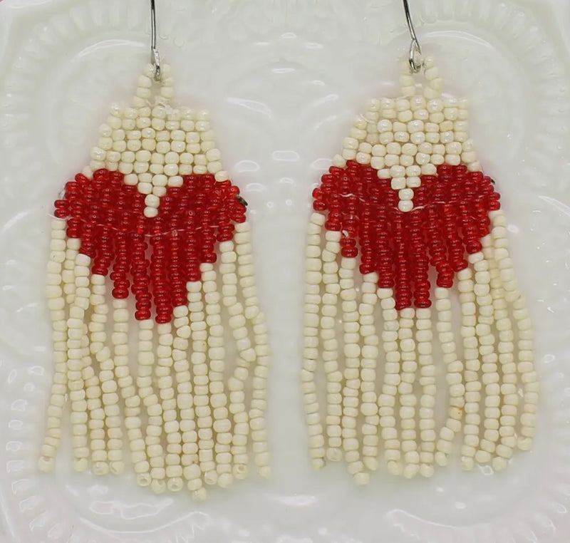 Pure Love Heart Seed Bead Fringe Earrings