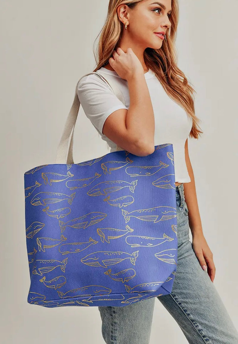 Gold Foil Whale Tote Bag