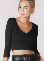 Ribbed 3/4 Sleeve V Neck Crop Top