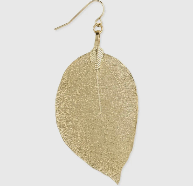 Gold Natural Leaf Earring