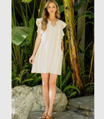 Rainbow Stripe Flutter Sleeve Dress