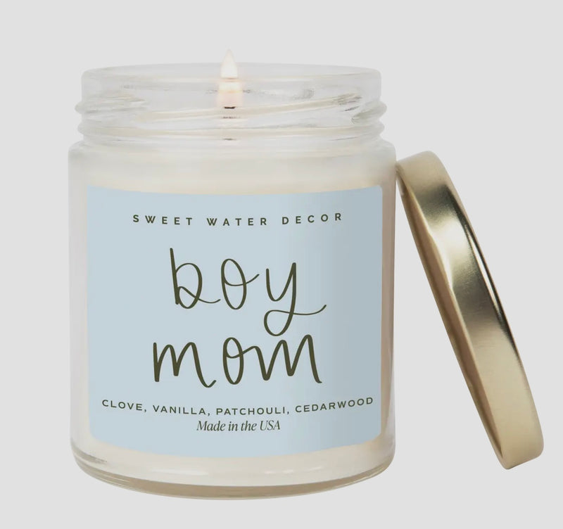 Boy Mom Soy Candle - Clear Jar - Blue and Pink - 9 oz