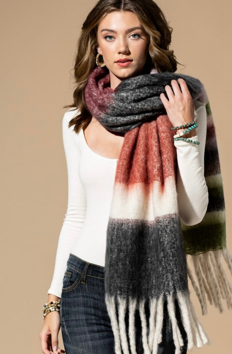 Multicolored Striped Oblong Scarf