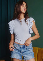 Ruffled Sleeve Solid Cropped Top