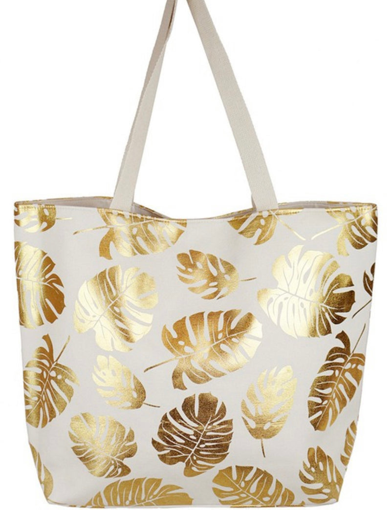 Foil Tropical Leaves Beach Bag