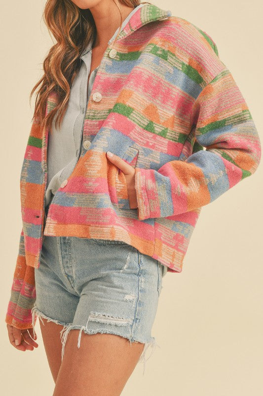 Multi pastel color Aztec print jacket