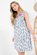 Embroidered Ruffle Sleeve Dress