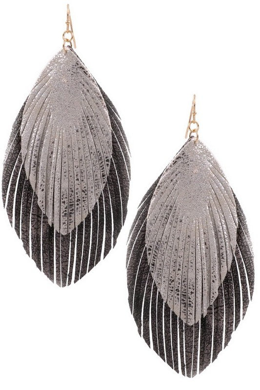 Layered Feather Drop Earrings