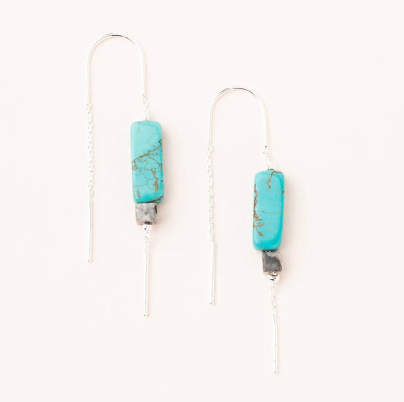 Rectangle Stone Earring - Turquoise/Black/Silver
