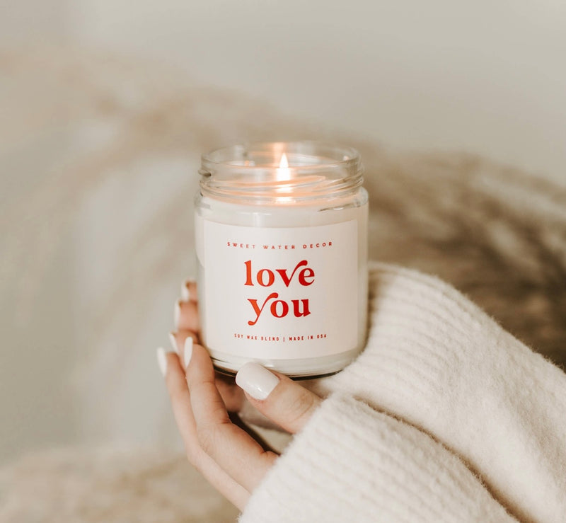 Love You Soy Candle - Clear Jar - Pink and Red - 9 oz